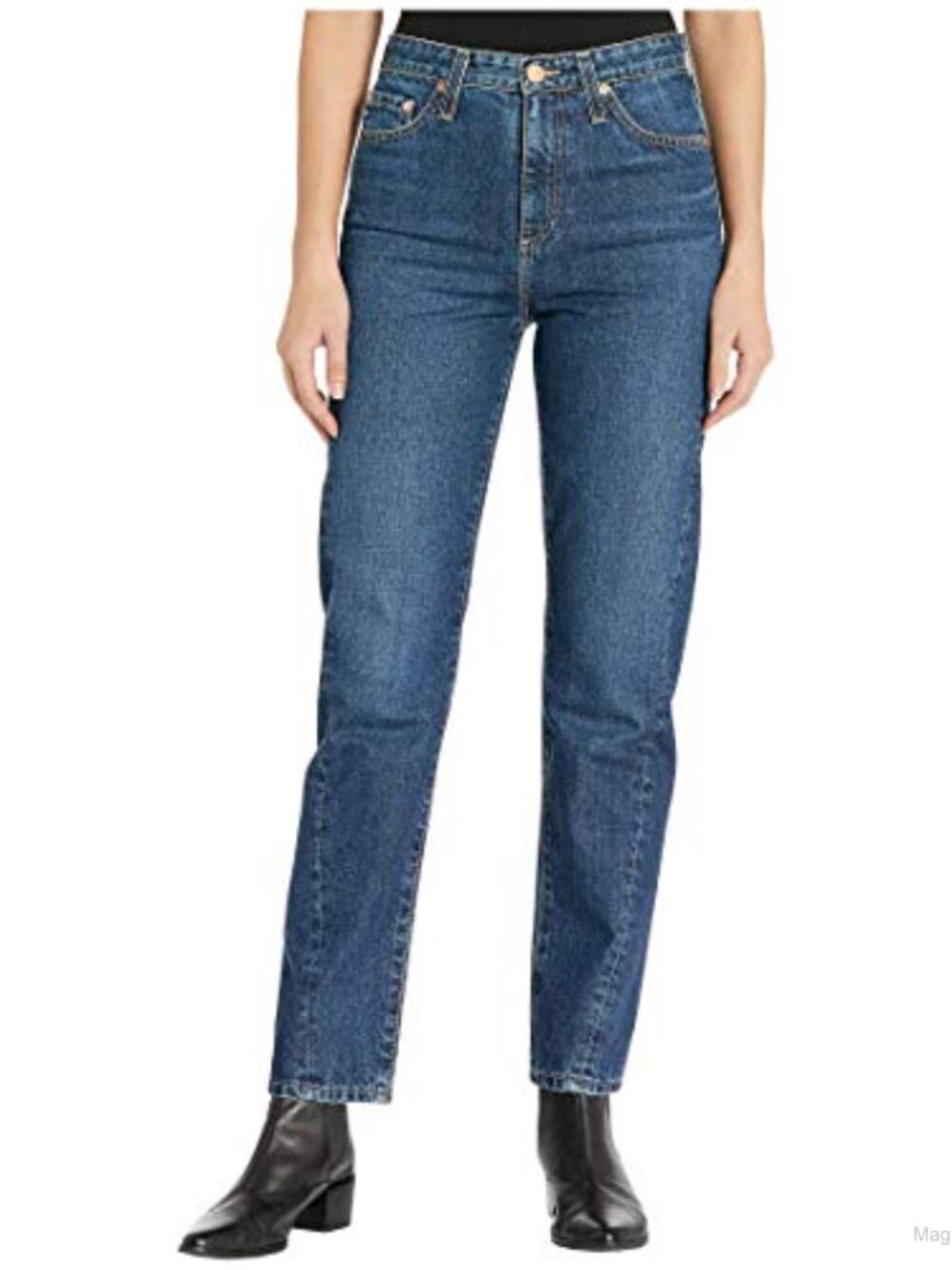 High Rise Straight Leg Jeans 100% Cotton 5-Pocket Machine Wash Ankle
